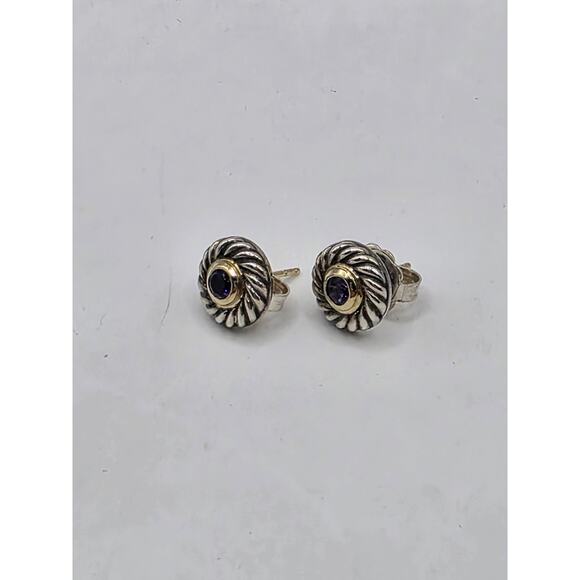 David Yurman Sterling Silver Amethyst Cookie Stud Earrings - Picture 15 of 16